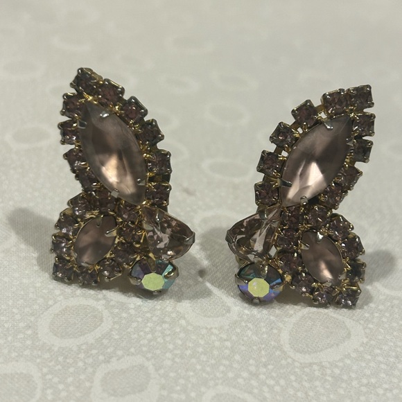 VTG WEISS Pink Aurora Borealis Rhinestone EARRINGS - Picture 11 of 11